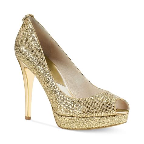 gold michael kors pumps|Michael Kors block heel pumps.